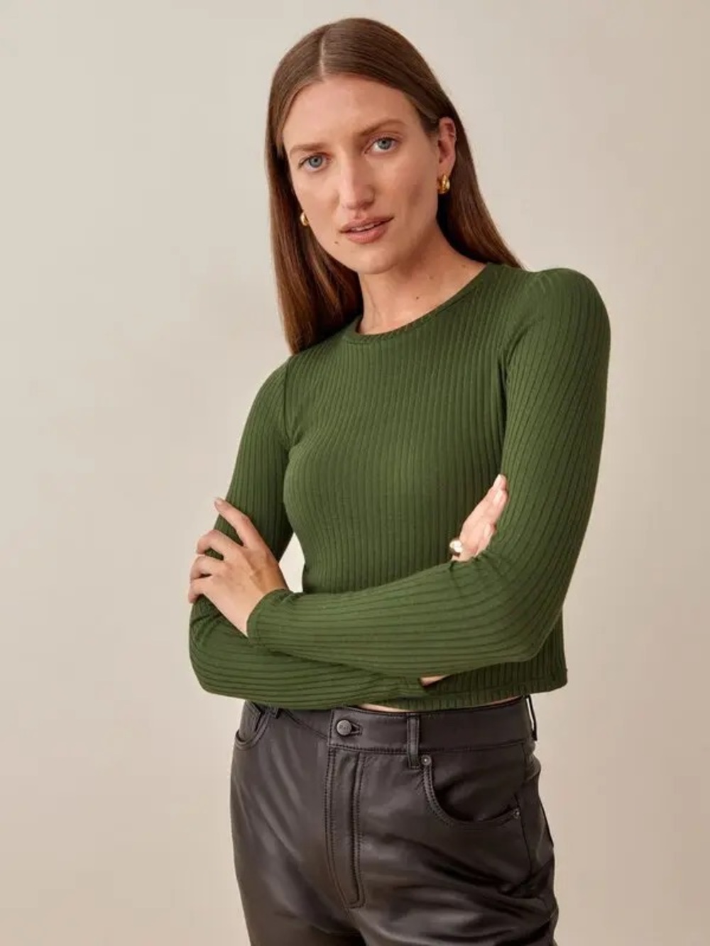 Reformation Jackie Top, Cropped Sweater in Fern Green - Size Small